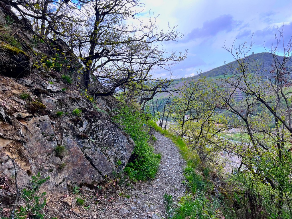 schmaler Bergwanderpfad an einem Hang entlang